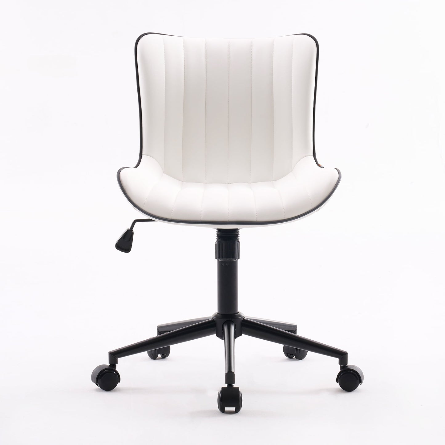 YOUNIKE Cute Armless Office Desk Chair Modern Upholstered Faux Leather Swivel Task Chair, White