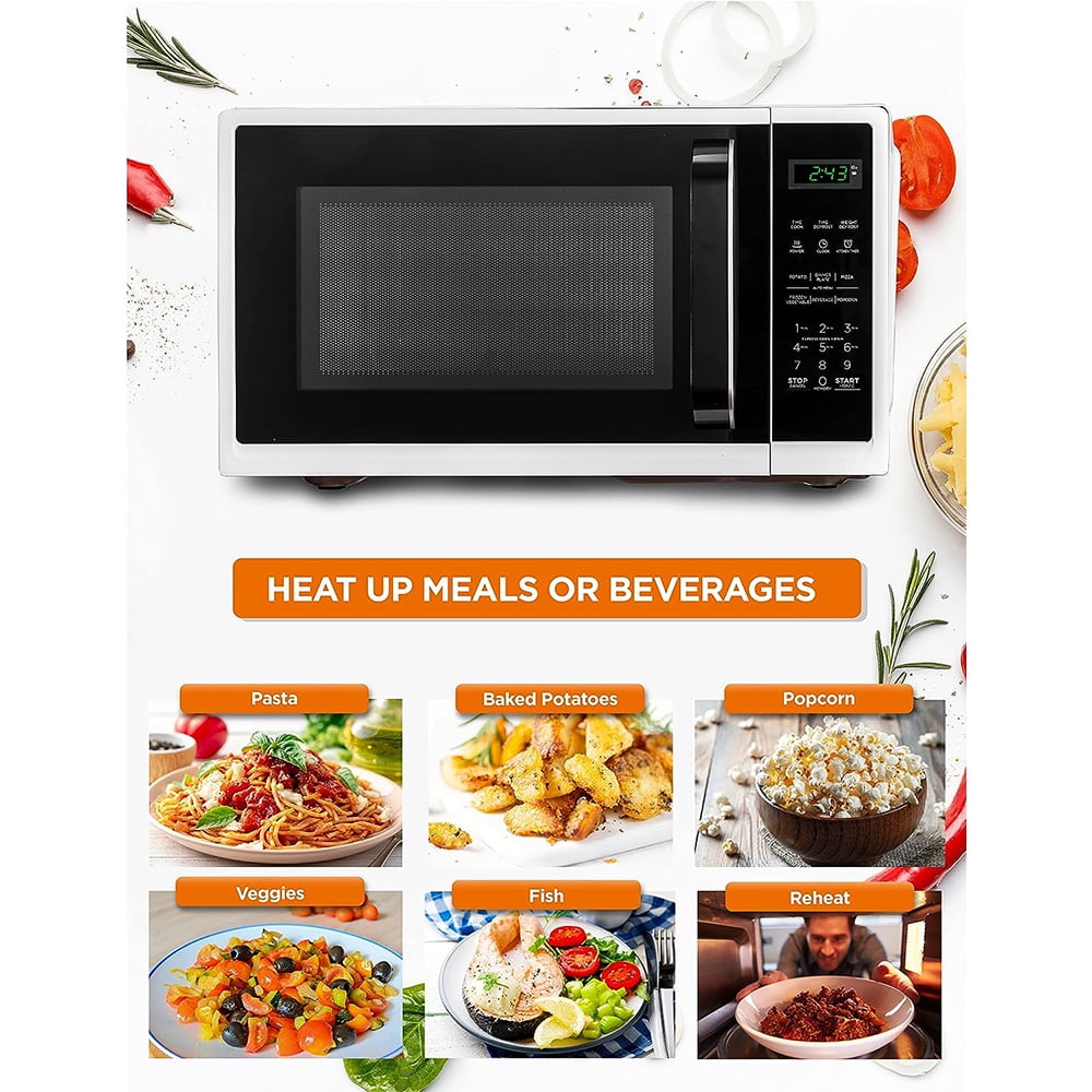 0.9 Cu.Ft Microwave Oven w/10 Power Levels & Pull Handle, Digital Display, White