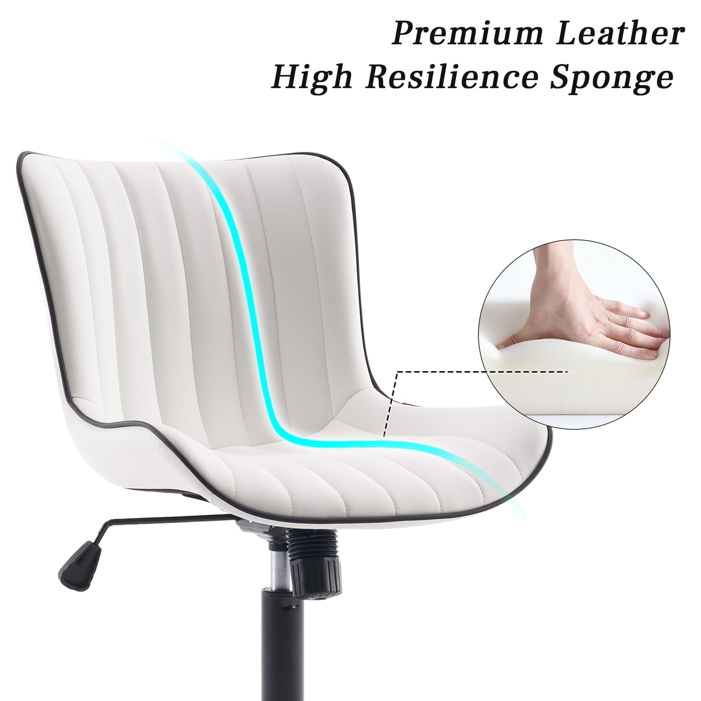 YOUNIKE Cute Armless Office Desk Chair Modern Upholstered Faux Leather Swivel Task Chair, White