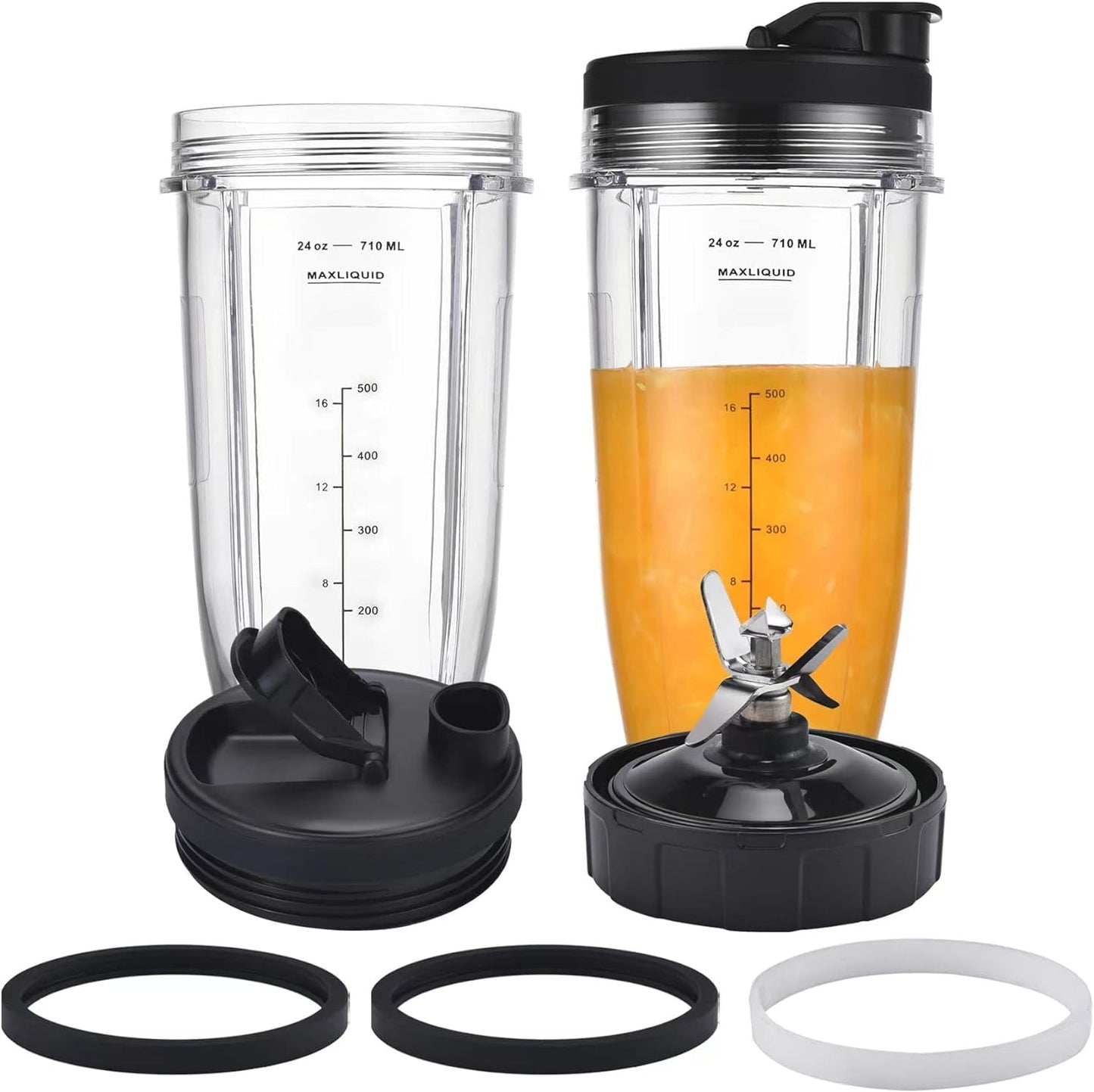 [Upgraded] Replacement 24oz Nutri Ninja Blender Cup - Compatible with BL910 BL450, Bl451, Bl454, BL480D, Bl482, and More - Includes 2 Upgraded Sip & Seal Lids -