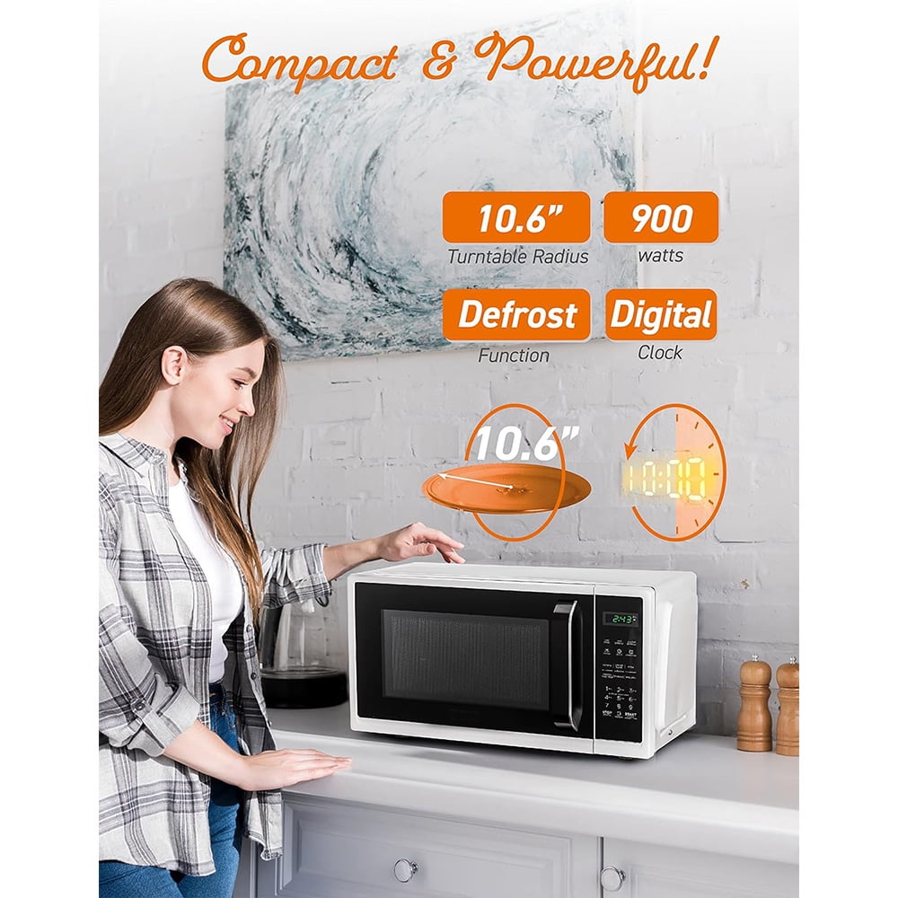 0.9 Cu.Ft Microwave Oven w/10 Power Levels & Pull Handle, Digital Display, White