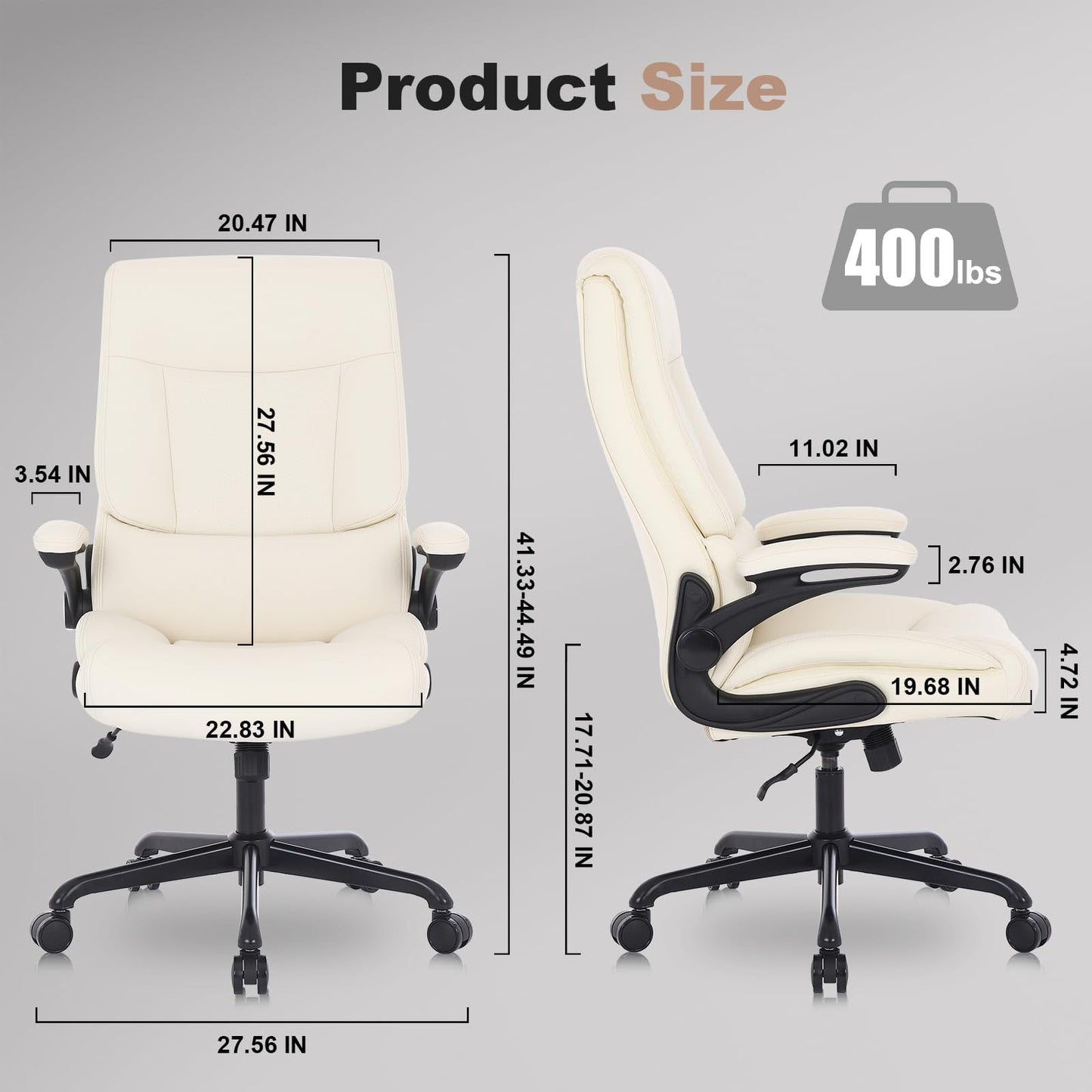 Youhauchair 400LBS Ergonomic Office Chair, High Back Desk Chair with Lumbar Support, Beige PU Leather