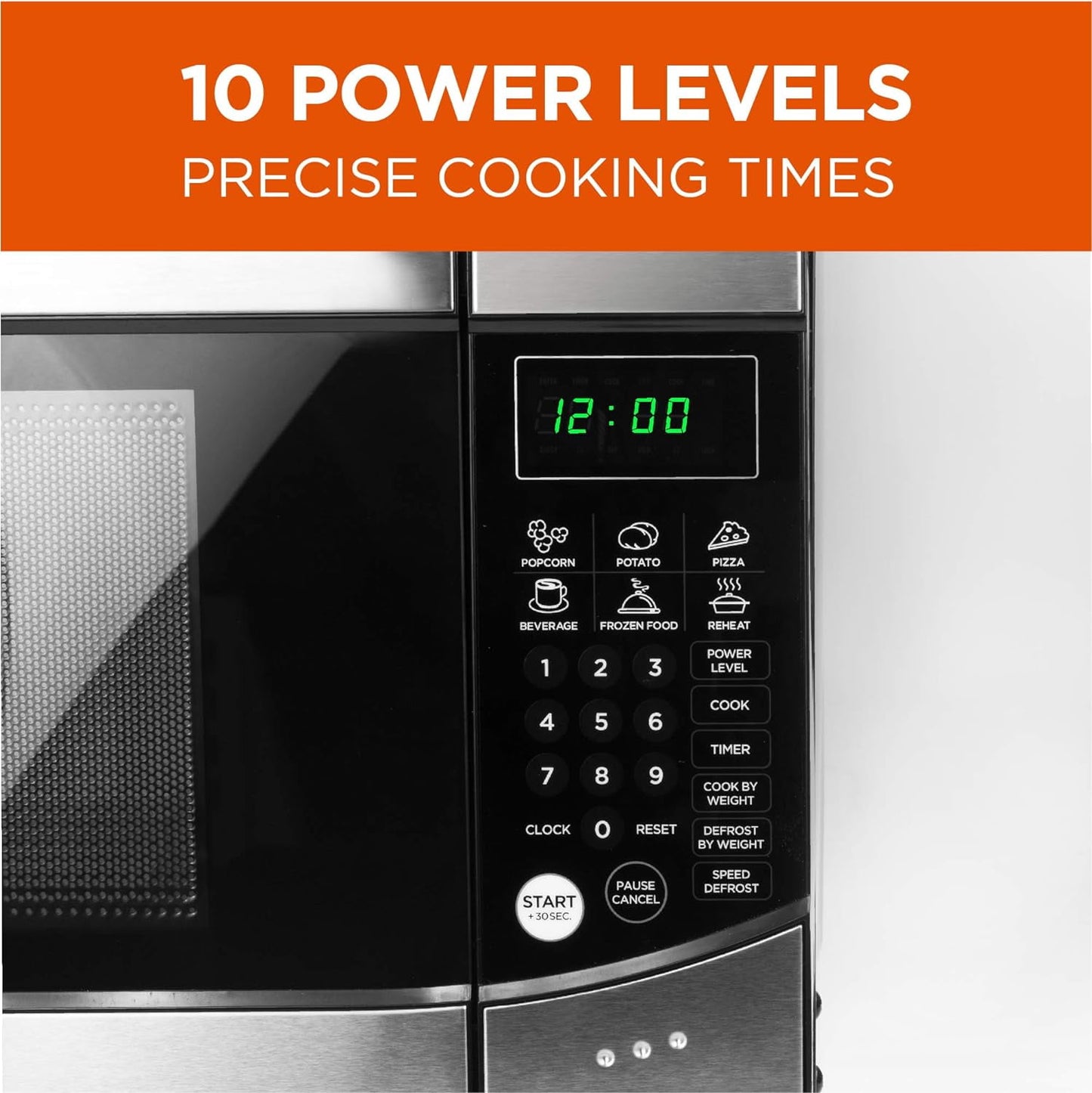 0.9 Cu. Ft Microwave Oven w/10 Power Levels & Digital Display, Door Lock, Silver